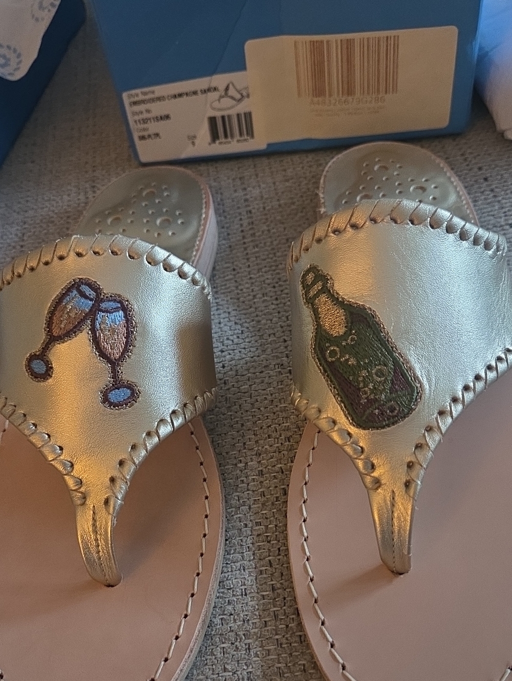 Jack Rogers Metallic Gold Embroidered Champagne Thong Sandals